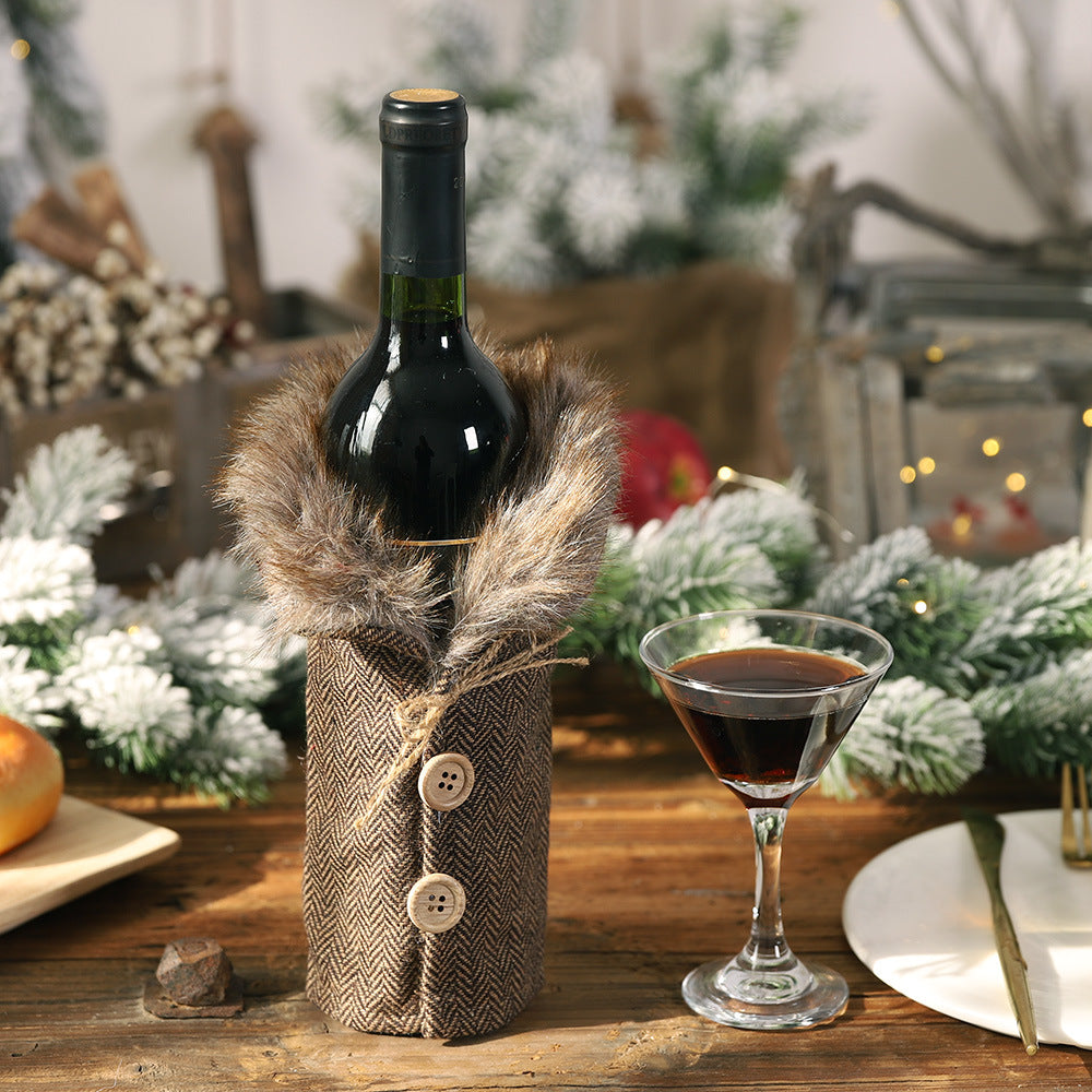 Wholesale Christmas Cloth Stripe Plaid Skirt Wine Bottle Cover